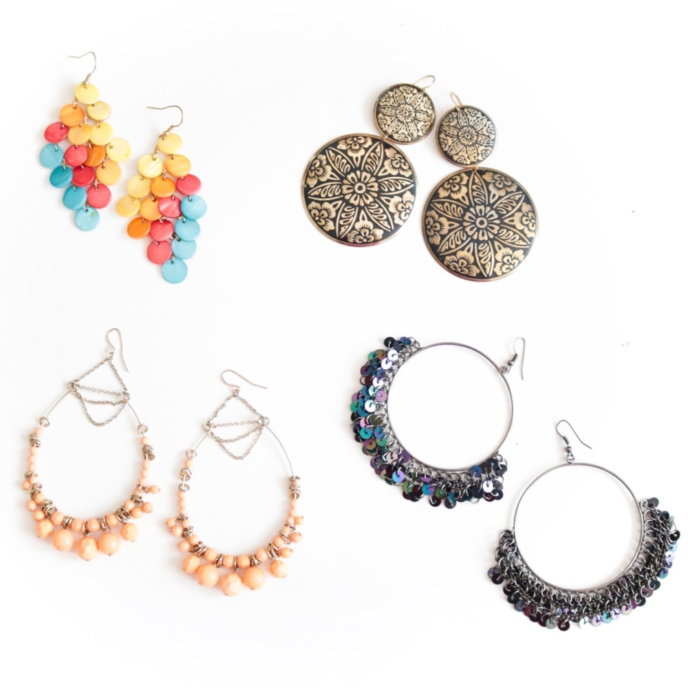 Beaded Sequins Colorful Multicolor Hook Dangle Drop Earrings